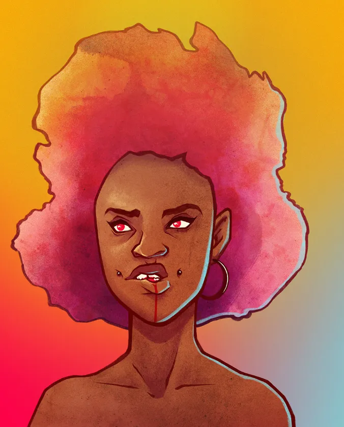 Illustration personnage afro rose